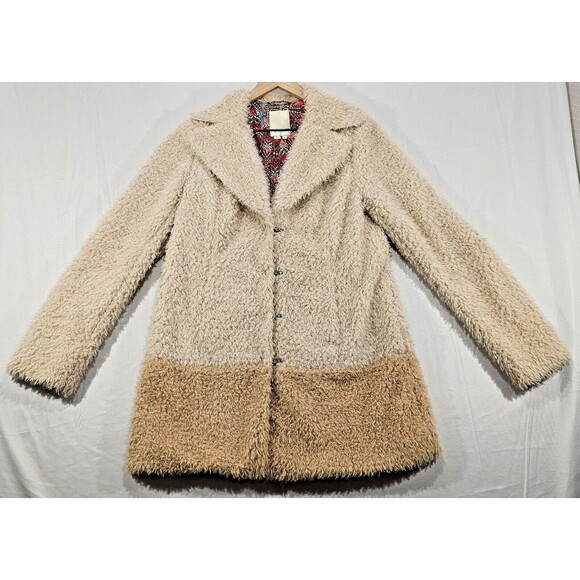 Anthropologie Elevenses Fira Sherpa Coat Shaggy Beige Fairy Grunge Boho Size M - Picture 2 of 16